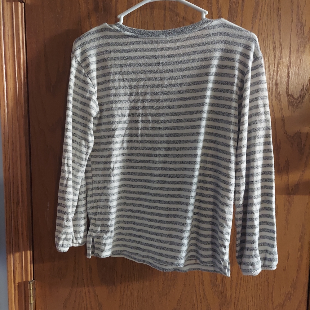 Cat & Jack Heathered Gray White Striped Long Sleeve Soft Top LG 10/12 Kids Girls - Picture 5 of 6